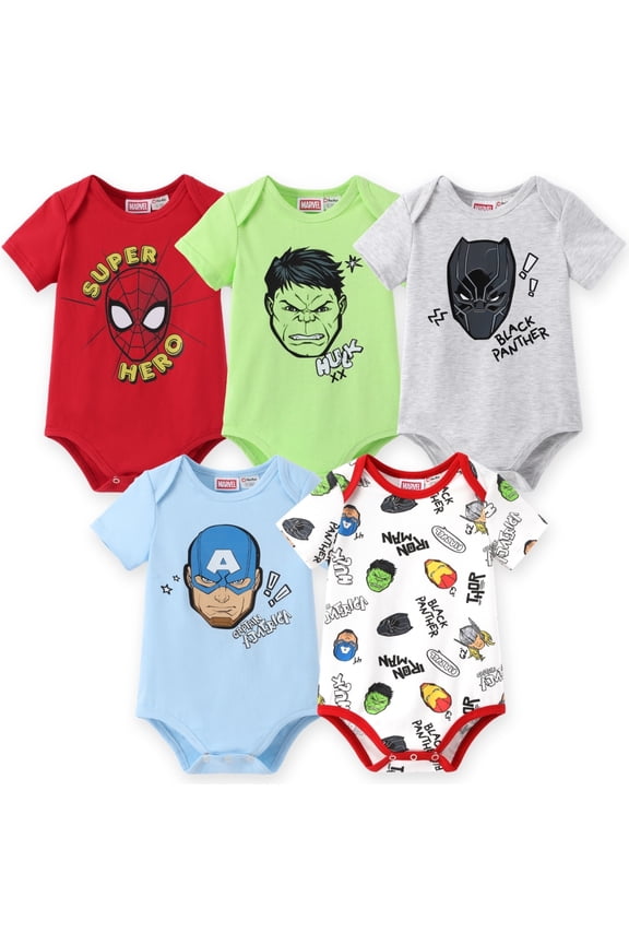 Marvel Avengers Baby Boys Bodysuits 5 Pack Superhero Spider-Man Graphic Outfit Gifts Set Newborn to Infant