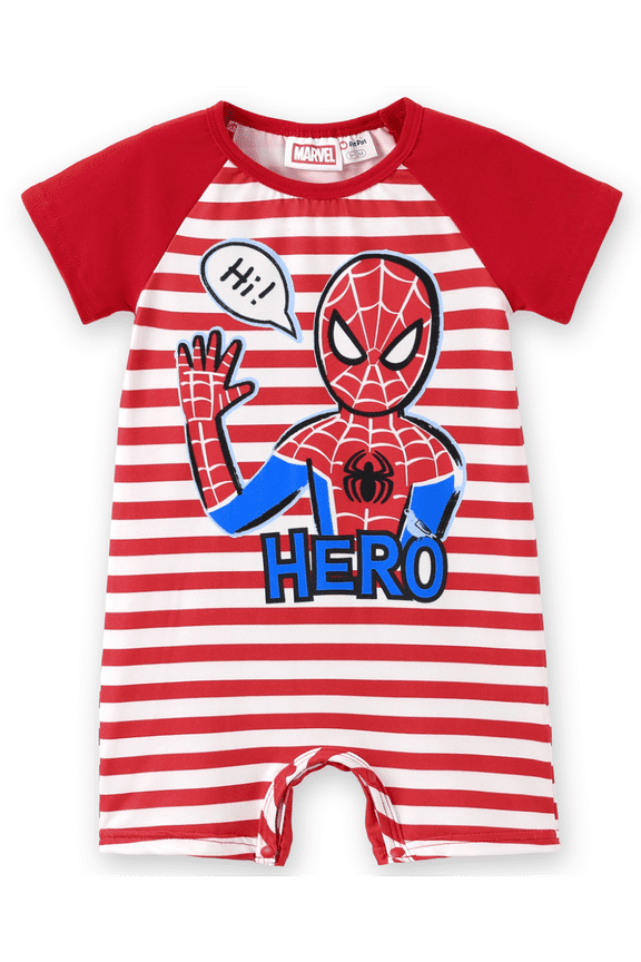 Marvel Spider-Man Baby Boys Romper Red White Striped Graphic Short Sleeve One Piece Jumpsuit Outfit Newborn 0-3 Months