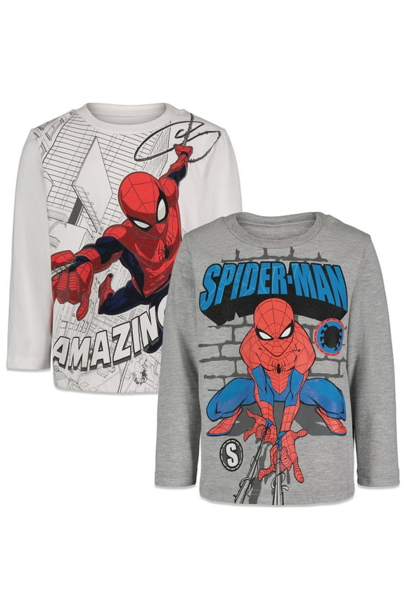 Spider-Man Big Boys 2 Pack Long Sleeve T-Shirts Toddler to Big Kid
