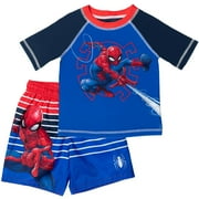 Marvel Spider-Man Big Boys Cosplay Pullover Rash Guard and Swim Trunks Outfit Set Spider-Man Blue 10-12