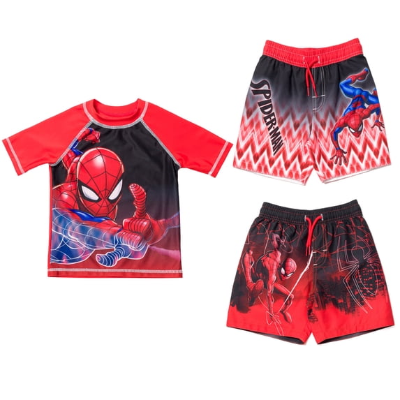 Marvel Avengers Spider-Man Big Boys Rash Guard and Swim Trunks Outfit Set Multicolor 18-20