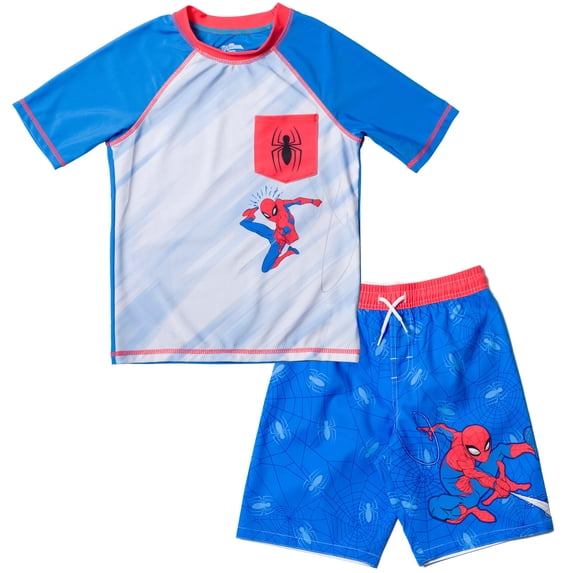 Marvel Spider-Man Big Boys Rash Guard and Swim Trunks Outfit Set Toddler to Big Kid