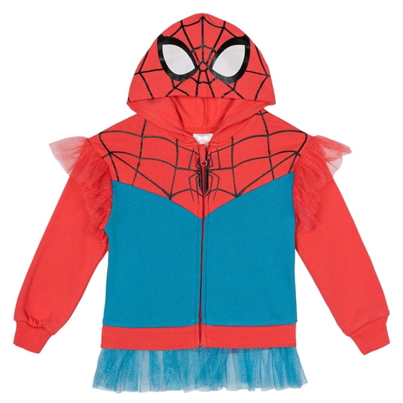 Marvel Spider-Man Big Girls' Cosplay Fleece Zip-Up Hoodie Red Blue