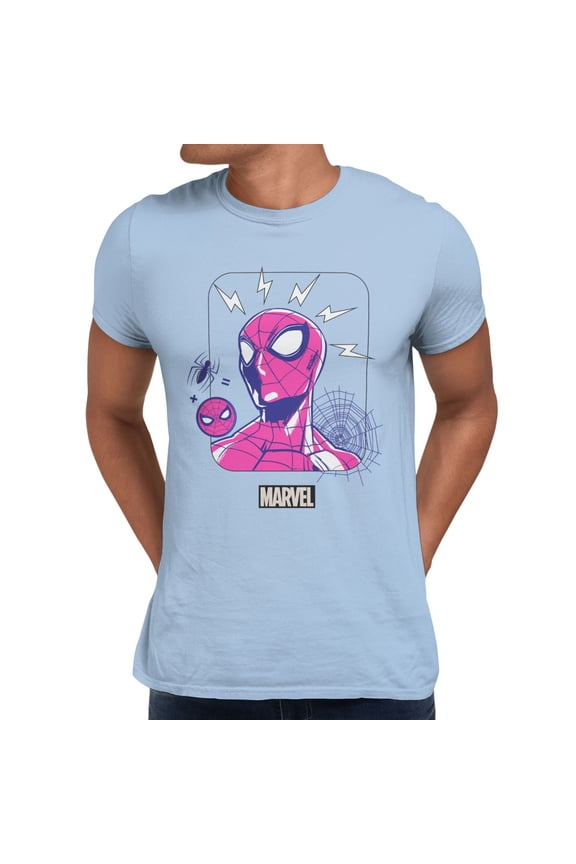Spider-Man Big Mask Face Classic Men's T Shirt (Light Blue, S-XXXL)