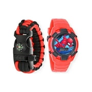 Marvel Spider Man Boy's Flashing LCD Silicone Watch With Survival Band 2 Piece Set
