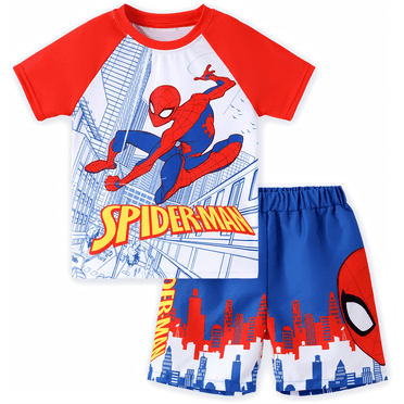 Marvel Spider-Man Boys 2 Pieces Swimsuit UFP50  Rash Guard Shirts & Swim Trunks Bathing Suits Set Sizes 2-13