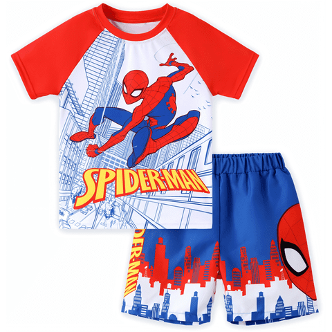 Spider-Man Boys 2 Pieces Swimsuit UFP50+ Rash Guard Shirts & Swim Trunks Bathing Suits Set Sizes 2-13
