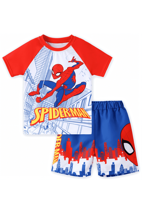 Spider-Man Boys 2 Pieces Swimsuit UFP50+ Rash Guard Shirts & Swim Trunks Bathing Suits Set Sizes 2-13