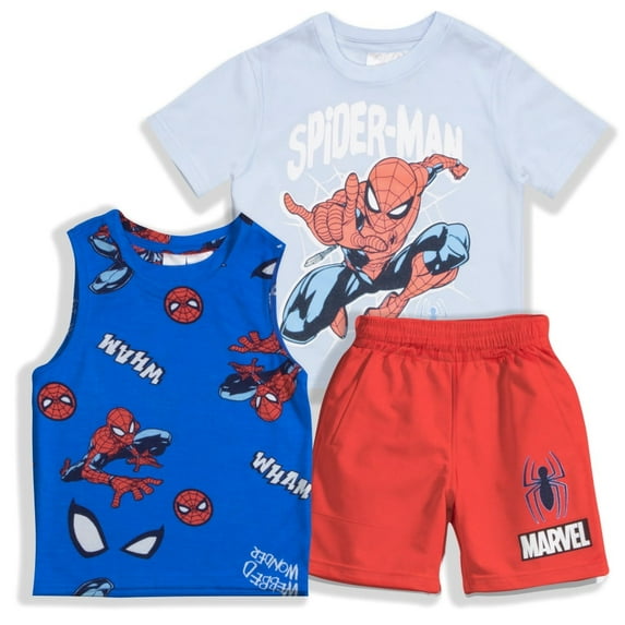 Marvel Spider-Man Boys 3-Piece Set - Short Sleeve T-Shirt, Tank Top, & Shorts 3-Pack Bundle Set for Kids (Sizes 4-8)