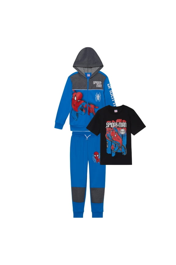 Spider-Man Peter Parker Fleece Zip-Up Hoodie, T-Shirt & Pants 3-Piece Set (Little & Big Boys), Sizes 4–16
