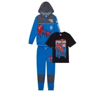 Marvel Spider-Man Boys 3-Piece Fleece Pants Sets, Peter Parker Miles Morales Zip-Up Hoodie, T-Shirt, Pants Sets for Boys (Sizes 4-16)