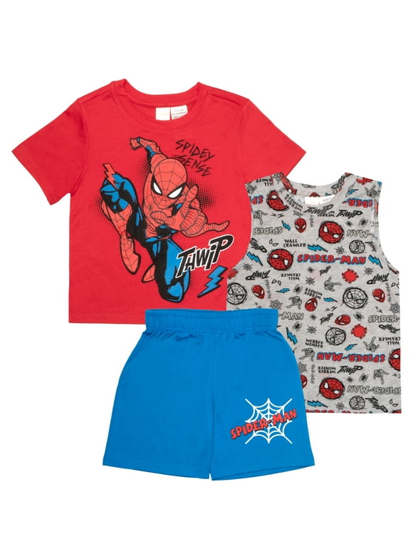 Marvel Spider-Man Boys 3-Piece Set - Short Sleeve T-Shirt, Tank Top, & Shorts 3-Pack Bundle Set for Kids and Toddlers (Size 4-4T)