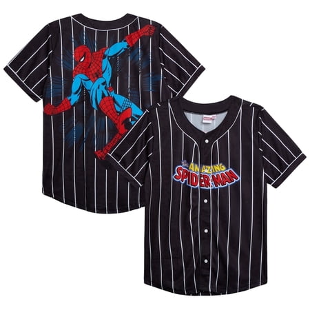 Marvel Boys Baseball Jersey Spider-Man Mickey Mouse Button Up Sports Jersey for Kids