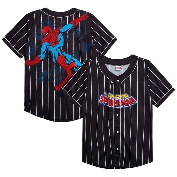 Marvel Boys Baseball Jersey Spider-Man Mickey Mouse Button Up Sports Jersey for Kids