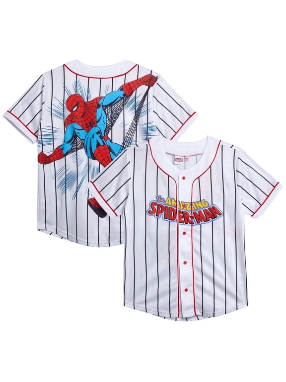 Boys Baseball Jersey Spider-Man Mickey Mouse Button Up Sports Jersey for Kids
