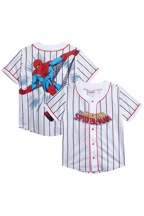 Boys Baseball Jersey Spider-Man Mickey Mouse Button Up Sports Jersey for Kids