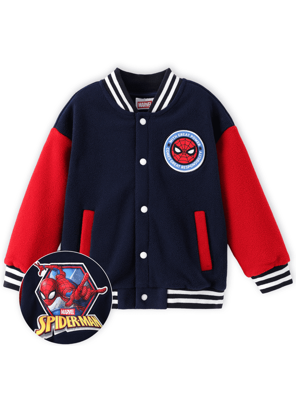 Marvel Spider-Man Boys Fleece Bomber Jackets Superhero Graphic Winter Plush Outerwear Coats 4-5Y