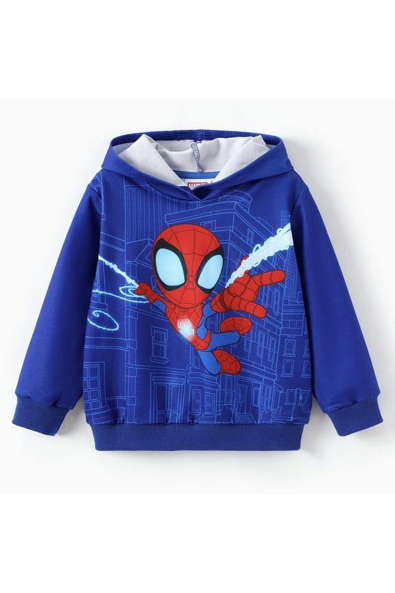 Marvel Spider-Man Boys Hoodies Peter Parker Blue Graphic Pullover Tops Halloween Sweatshirts Toddlers Kids 2T