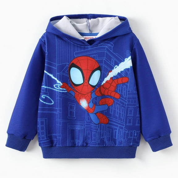 Marvel Spider-Man Boys Hoodies Peter Parker Blue Graphic Pullover Tops Halloween Sweatshirts Toddlers Kids 3-4T