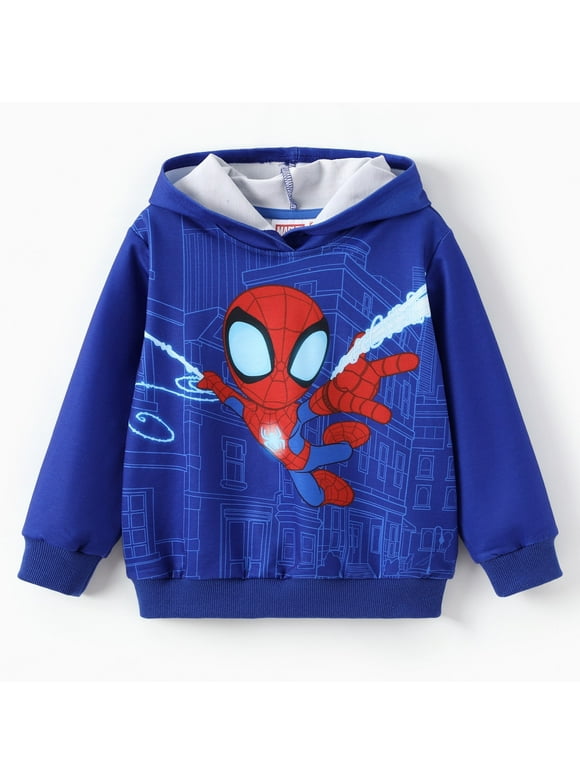 Marvel Spider-Man Boys Hoodies Peter Parker Blue Graphic Pullover Tops Halloween Sweatshirts Toddlers Kids 4-5T