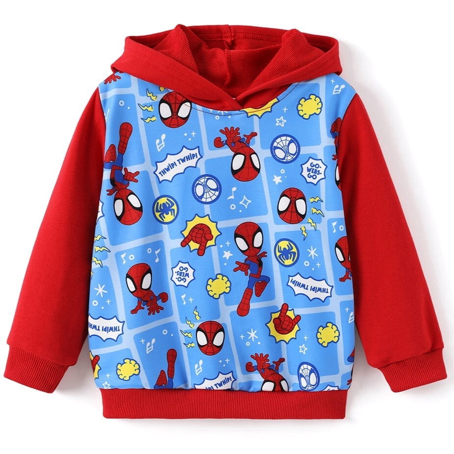 Marvel Spider-Man Boys Hoodies Red Blue Cartoon Allover Print Pullover Tops Ugly Sweatshirts Kids 5-6Y