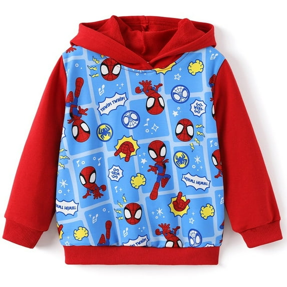 Marvel Spider-Man Boys Hoodies Red Blue Cartoon Allover Print Pullover Tops Ugly Sweatshirts Kids 5-6Y