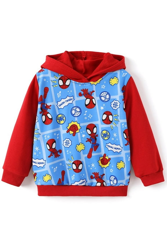 Marvel Spider-Man Boys Hoodies Red Blue Cartoon Allover Print Pullover Tops Ugly Sweatshirts Kids 5-6Y