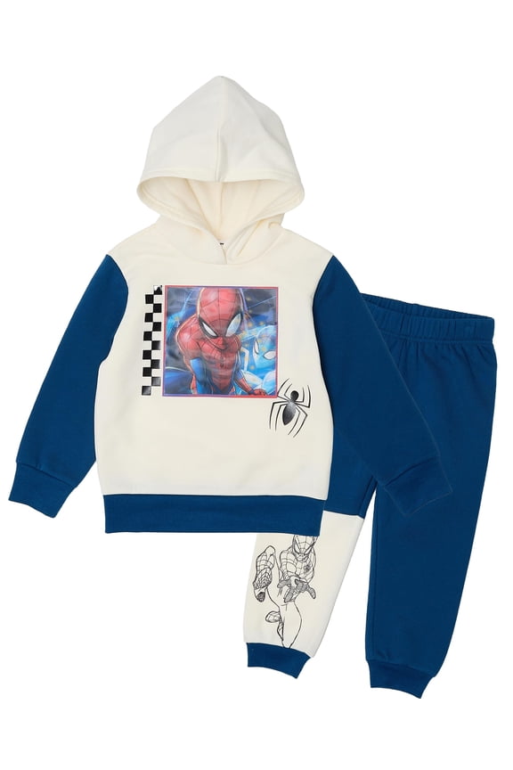 Marvel Spider-Man Boys’ Lenticular Hoodie and Jogger Pants Set, 2-Piece Fleece Outfit (Navy, 4T)