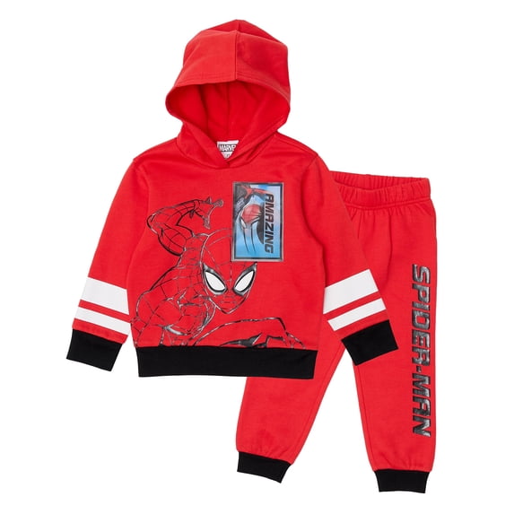 Marvel Spider-Man Boys’ Lenticular Hoodie and Jogger Pants Set, 2-Piece Fleece Outfit (Red, 7)