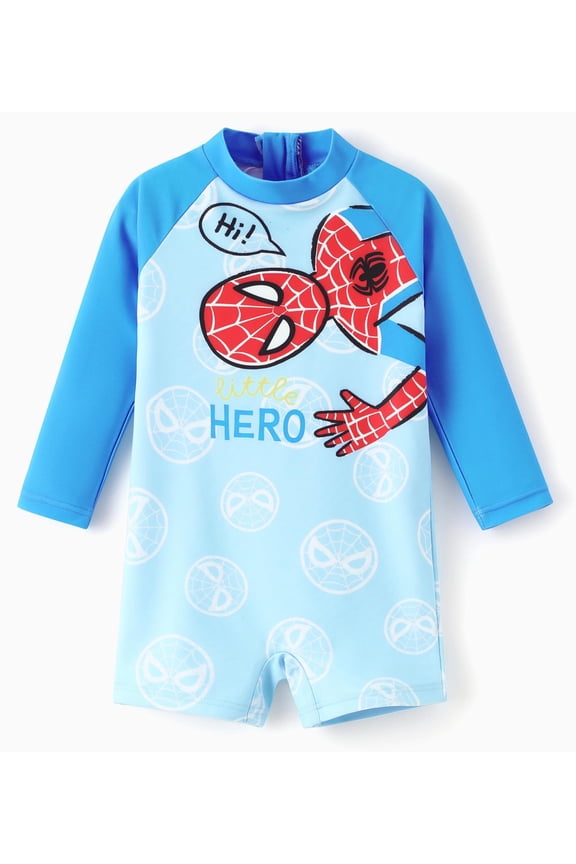 Marvel Spider-Man Baby Boys Zipper Rash Guard Summer UFP50+ One-Piece Swimsui Toddler Blue Bathing Suits Sizes 0-24M