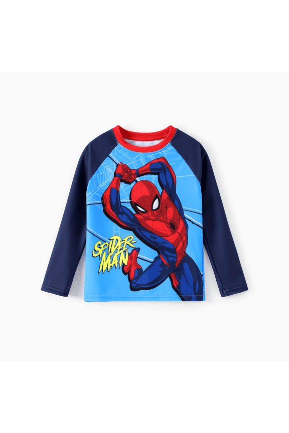 Spider-Man Boys Rash Guard Swimsuit Long Sleeve Graphic Swim Top for Kids 2–9Y