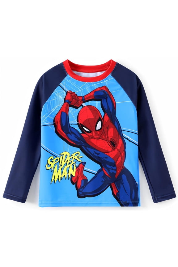 Marvel Spider-Man Boys Rash Guard UPF50+ Swimsuit Long Sleeve Graphic Surf Swim Shirts Kids Toddler Baby 2–9Y