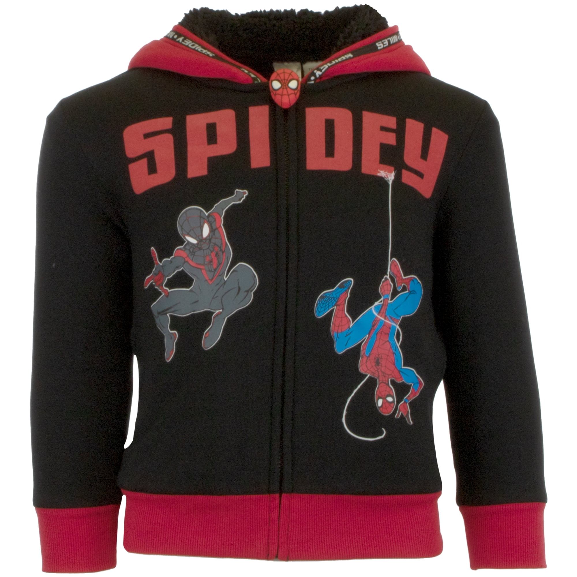 Marvel Spider-Man Boys Sherpa Zip-Up Fleece Hoodie, Superhero Zip-Up 