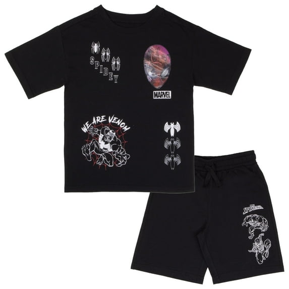 Marvel Spider-Man Boys 2-Piece T-Shirt and Shorts Set with Lenticular Patch Spidey Outfit Size 4-10)