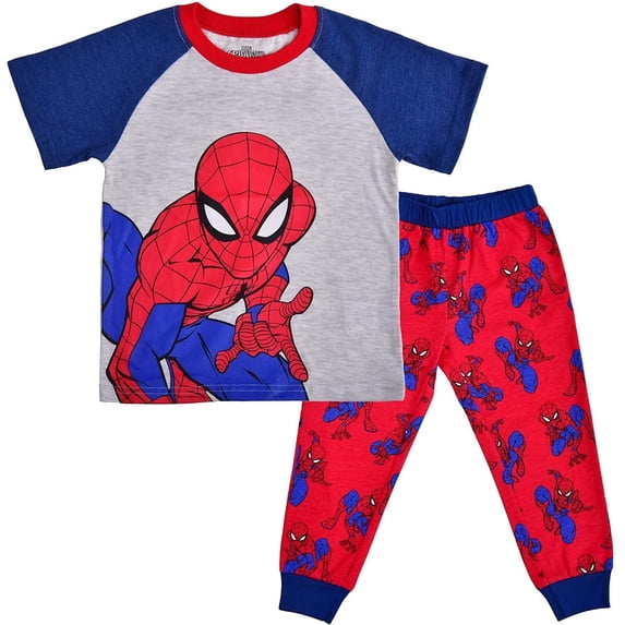 Marvel Spider-Man Boys Short Sleeve T-Shirt and Jogger Pants Set for Toddlers and Big Kids – Blue/Red/Grey