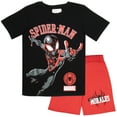 thumbnail image 1 of Marvel Spider-Man Boys Short Sleeve T-Shirt and Shorts Set, 2-Piece Miles Morales Superhero Outfit for Kids (Sizes 8-12), 1 of 13
