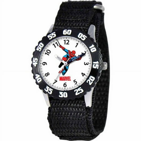 Marvel Spider-Man Boys' Stainless Steel Watch, Black Strap