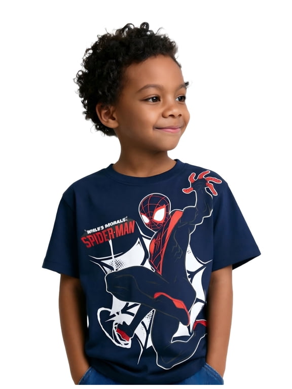 Marvel Spider Man Boys T Shirt Kids Toddler Graphic Print Short Sleeve Crewneck Tee Black Summer Top Size 8-9 Years