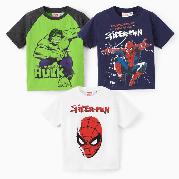 Marvel Spider-Man Boys T Shirts Kids Toddler Graphic Print Short Sleeve Crewneck Tees Summer Tops 3 Pack