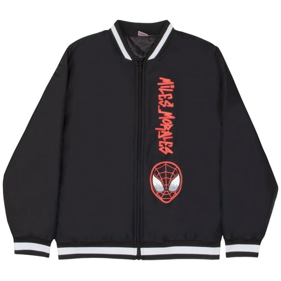 Marvel Spider-Man Boys Varsity Bomber Jacket - Zip-Up Miles Morales Graphic Print Superhero Jacket for Kids & Teens - Casual Lightweight Coat (Sizes 8-20)