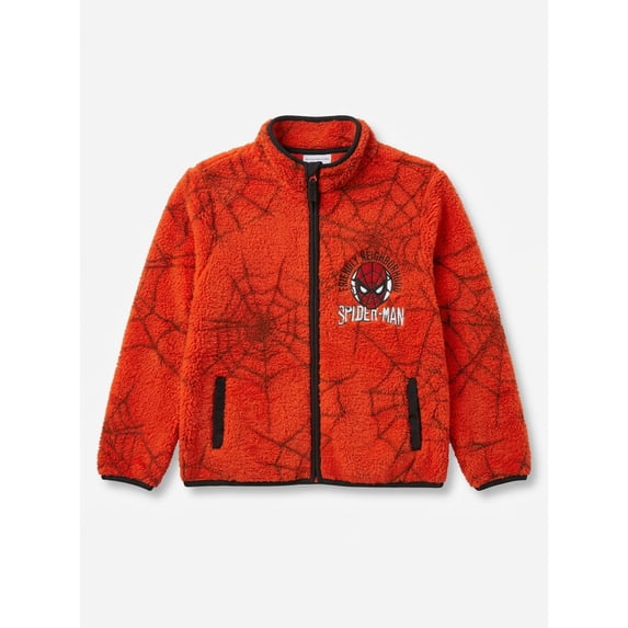Marvel Spider-Man Boys' Allover Print Fleece Zip Up Jacket, Size XS-XL