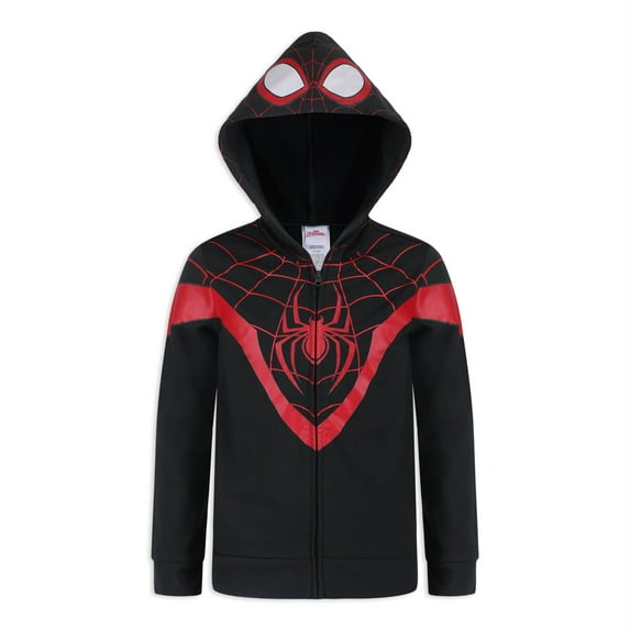 Marvel Miles Morales Boys' Zip Up Hoodie for Toddlers, Little and Big Kids – Black