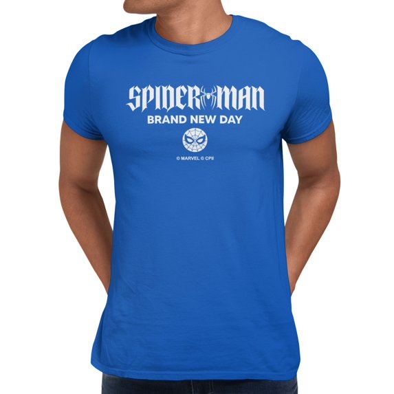 Marvel Spider-Man Brand New Day Men's Classic Title Text T-Shirt (Royal, S-XXXL)
