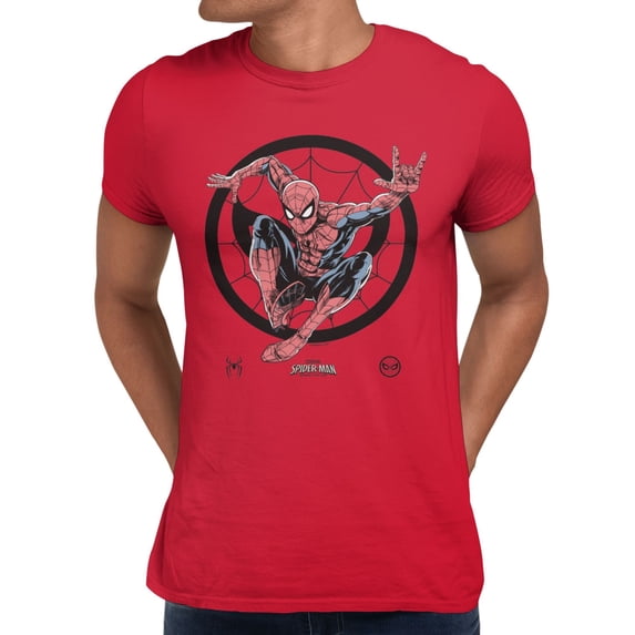 Marvel Spider-Man Brand New Day Men's Crouching Web Sketch Retro T-Shirt (Red, S-XXXL)