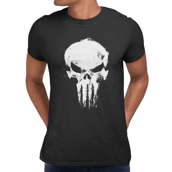 Marvel Spider-Man Brand New Day Men's Distressed White Skull T-Shirt (Black, S-XXXL)