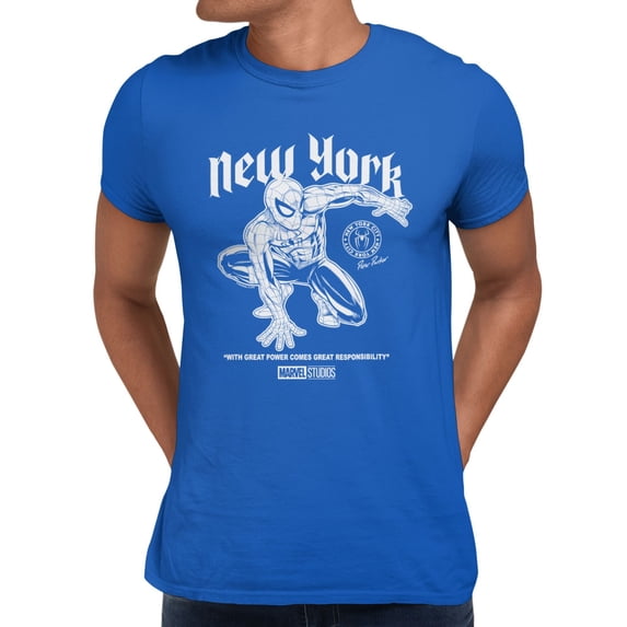 Marvel Spider-Man Brand New Day Men's Vintage New York Quote Sketch T-Shirt (Royal, S-XXXL)