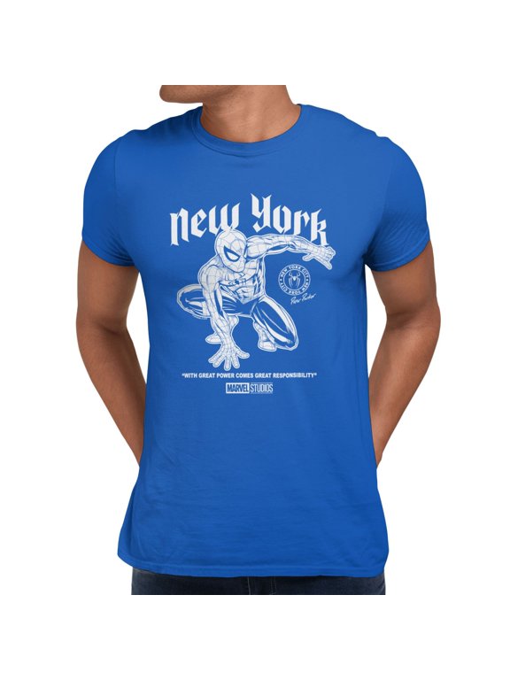Spider-Man Brand New Day Men's Vintage New York Quote Sketch T-Shirt (Royal, S-XXXL)