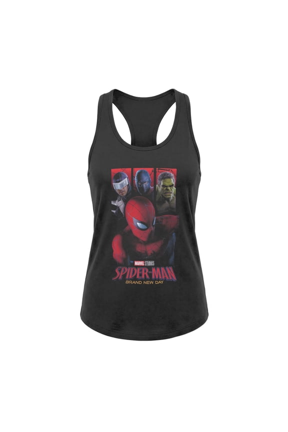 Spider-Man Brand New Day Women's Action Pose Web Distressed Tank Top (Black, XS-XXL)