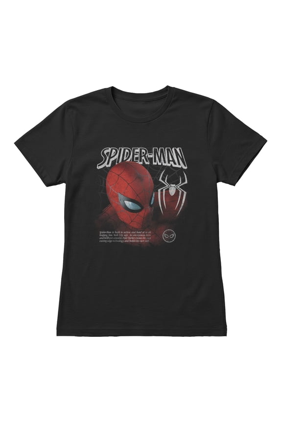 Spider-Man Brand New Day Women's Distressed Mask Tech Text T-Shirt (Black, S-XXL)