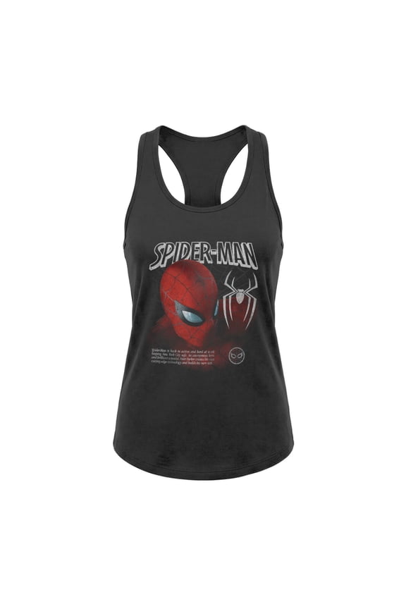 Spider-Man Brand New Day Women's Distressed Mask Tech Text Tank Top (Black, XS-XXL)